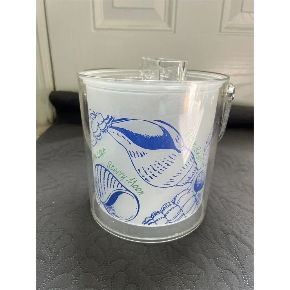 Sun Country 3QT Ocean Shell Clear Acrylic Ice Bucket w/Tongs NIB Nautical Home